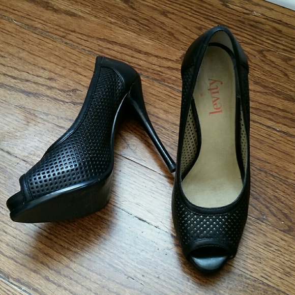 Levity Black Leather Peep-Toe High Heels - Size 5.5 - Picture 3 of 8